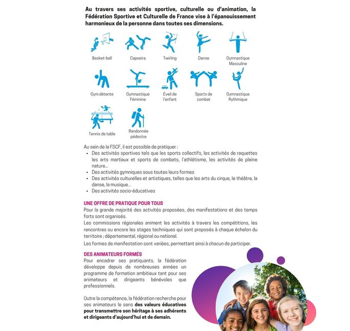 La FSCF développe des pratiques associatives de qualité pour la population.